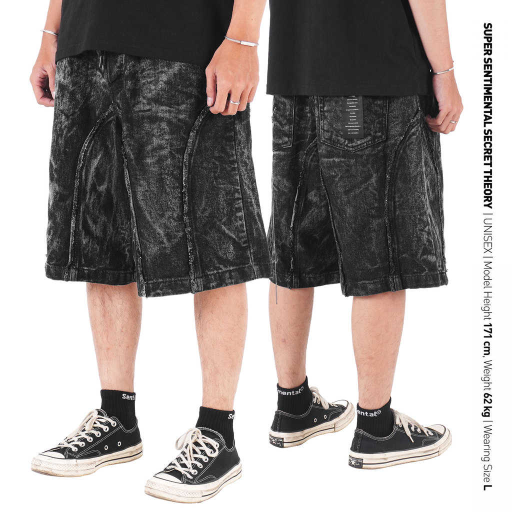 SSST x Lique ID Baggy Short Denim Pants Washed Black