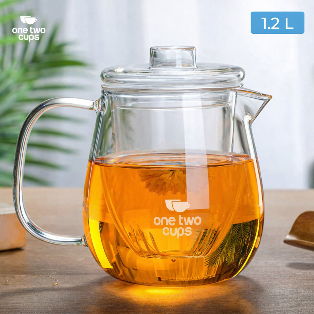 Teko Teh Kaca Borosilikat Saringan Tahan Panas Teapot, kapasitas 1200 ml