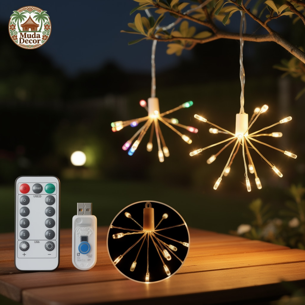 lampu kembang api led usb kawat tembaga remote 8 mode dekorasi taman pesta ramadan natal
