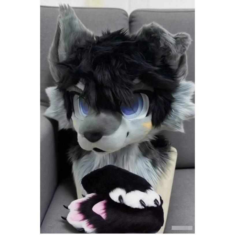 Fursuit Long-haired Dog Fox Mascot Party Halloween Fur Role-playing (Head + Claws)