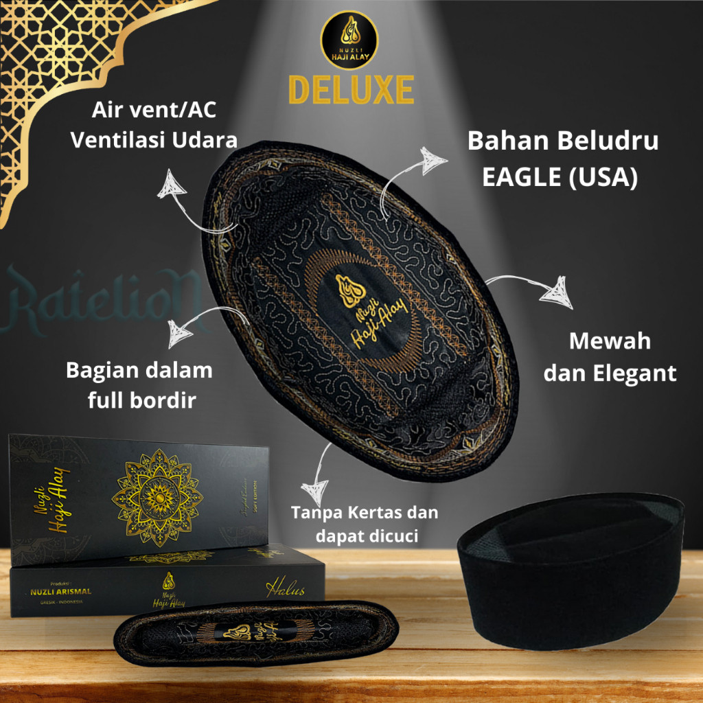 Peci Songkok HAJI ALAY DELUXE AC, Non AC Tinggi 7 8 9 10 Cm  Hitam Polos Pria Ukuran Dewasa Anak Jum