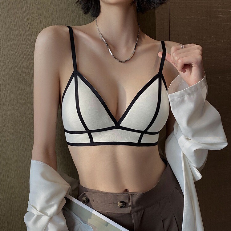 Bra Segitiga Prancis untuk Wanita, Gaya Tipis, Dada Kecil, Dada Rata, Tanpa Kawat, Bra Tanpa Jahitan