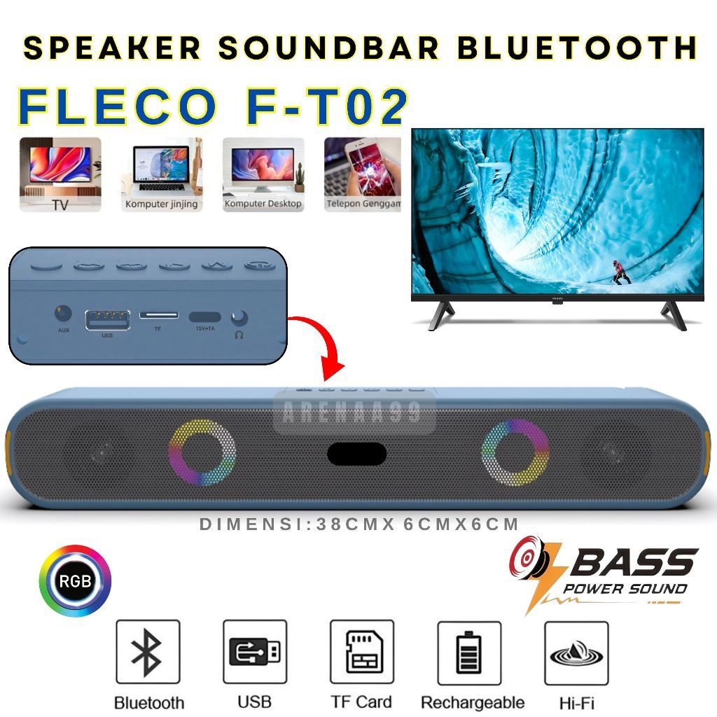 BISA COD Speaker Bluetooth TV Full Bass, Laptop, Komputer, HP SOUNDBAR FLECO F T02 Speaker USB Kompu