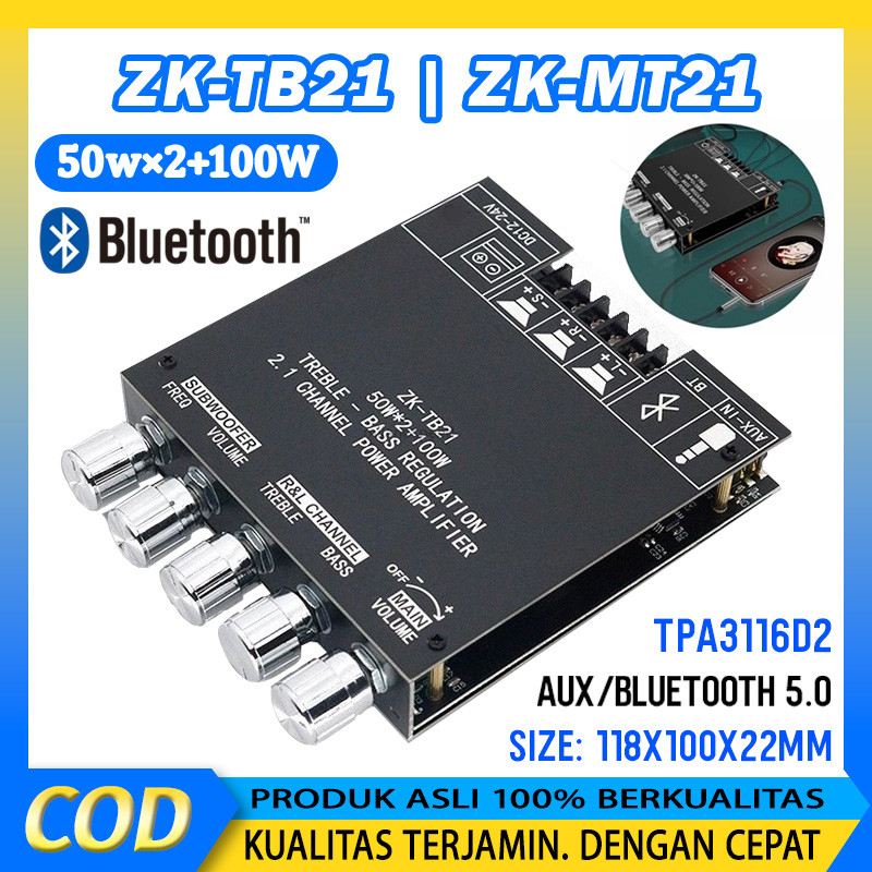 Modul Amplifier Bluetooth 5.0 TPA3116D2 ZK-TB21 ZK-MT21 ZK-502MT 2.1 Channel 50W×2 + 100W Papan Powe