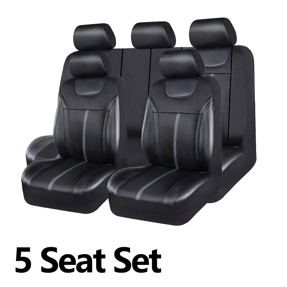 AUTO PLUS Sporty Carbon Leather Universal Car Seat Cover with Zipper Design Fit for Suvs, Vans, Seda