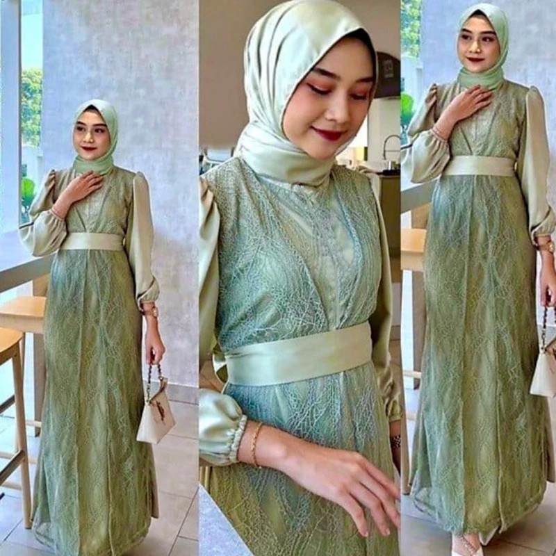 Dress Elika Gamis Remaja Kekinian Maxi Dress Brukat Import Dress Pesta Termurah Kualitas Premium keb