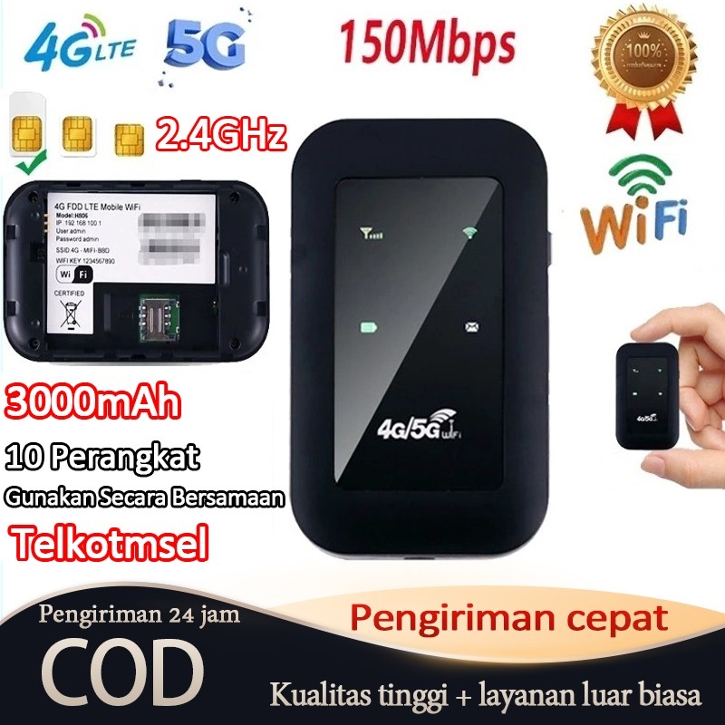 Router Nirkabel WiFi 4G / 5G LTE Mini Modem 150Mbps Mobile Broadband WiFi 2100mAh Umur Sangat Panjan