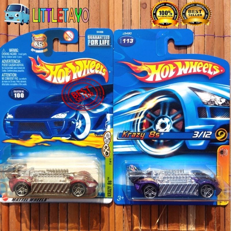 HOTWHEELS KRAZY 8S 2002 MERAH 2006 UNGU - TRACK ACES STARS MOBIL JAGO BALAP LOOP RACE