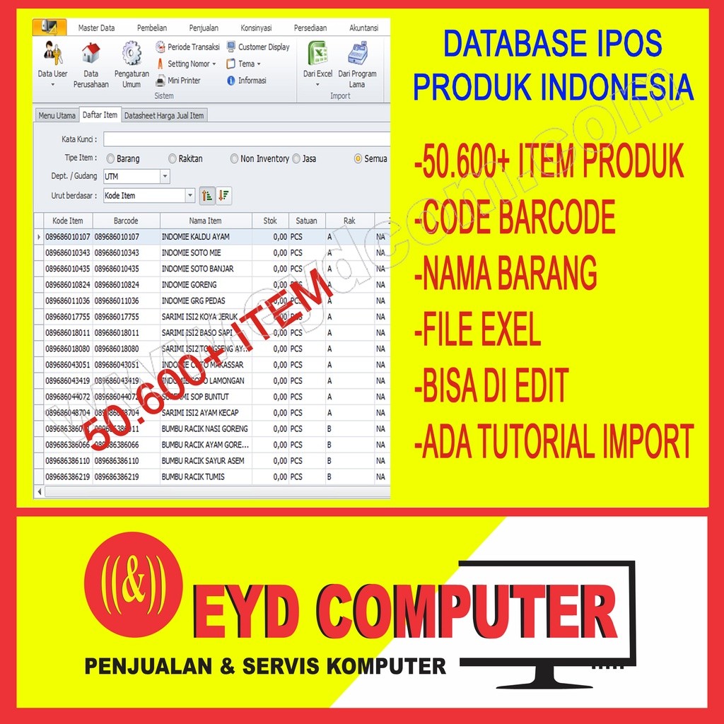 IMPORT 50.600 ITEM IPOS4 IPOS5 DATABASE PRODUK INDONESIA