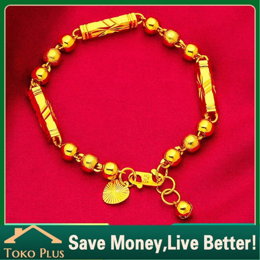 Gelang wanita buram emas pasir Vietnam - Gelang Rantai Variasi Bola  Lapis Emas