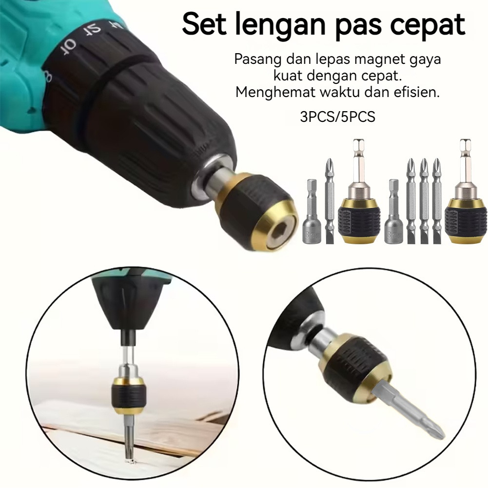 5pcs Tanpa Kunci Kepala Bor Hexagonal, 3 Pcs Mata Obeng Magnet, Mata Kunci Atap 8mm
