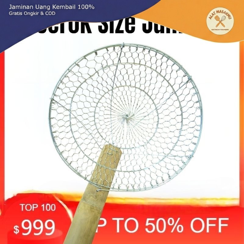 Serokan Gorengan Jumbo No 12 - Diameter 32 cm, Panjang 45 cm, Bahan Anti Karat - Saringan Ukuran Bes