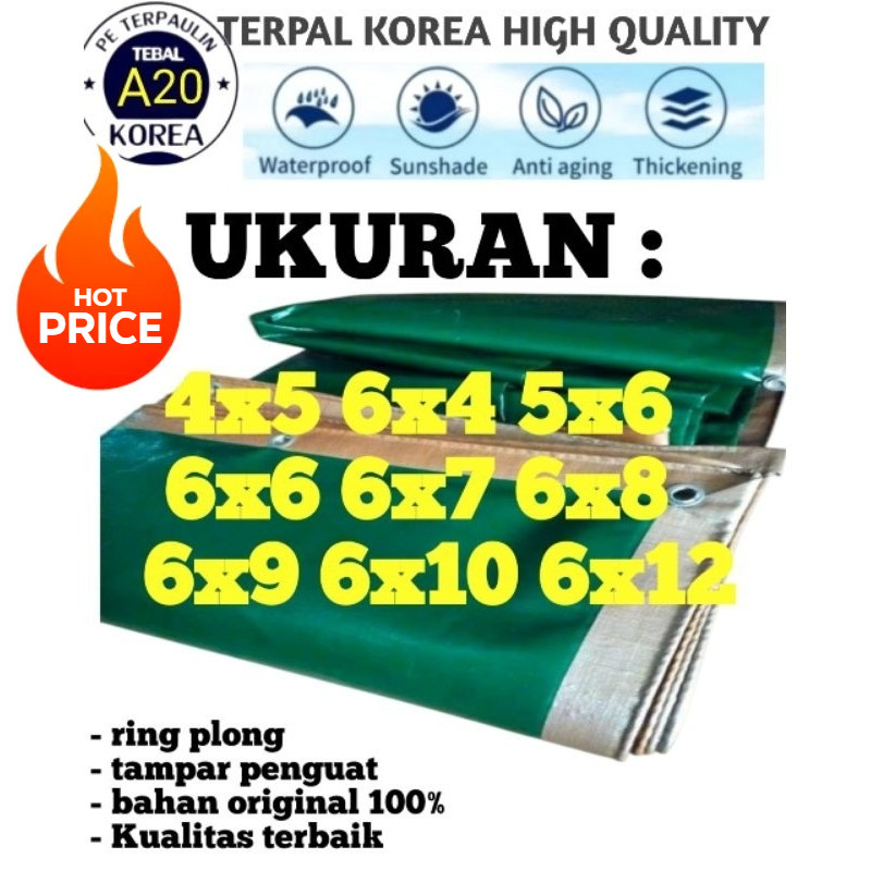 BARU Terpal korea A20 army gold super tebel buat truck tenda dll ukuran 4x5 6x4 5x6 6x6 6x7 6x8 6x9 