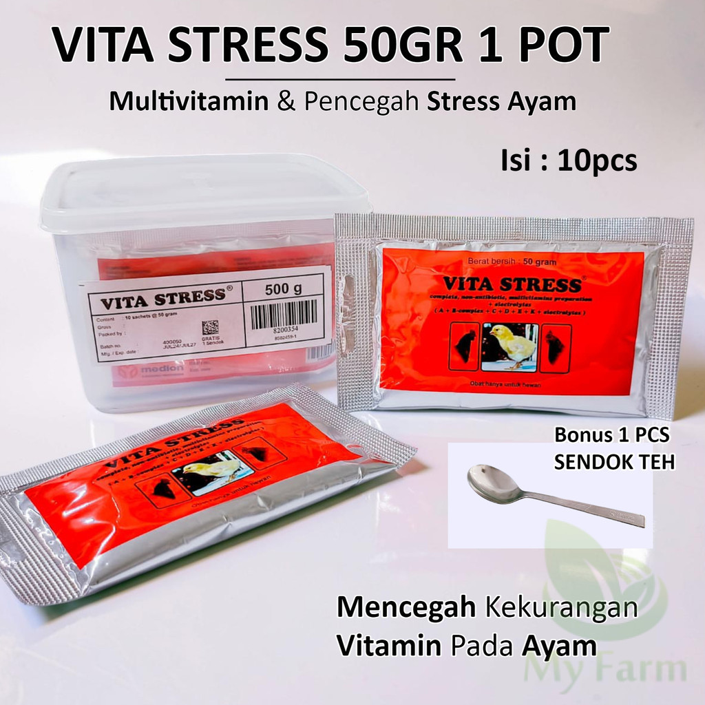 Vita Stress Medion 50gr 1 Pot isi 10pcs Obat Multivitamin Anti Stres Buat Unggas Doc Ayam Bebek