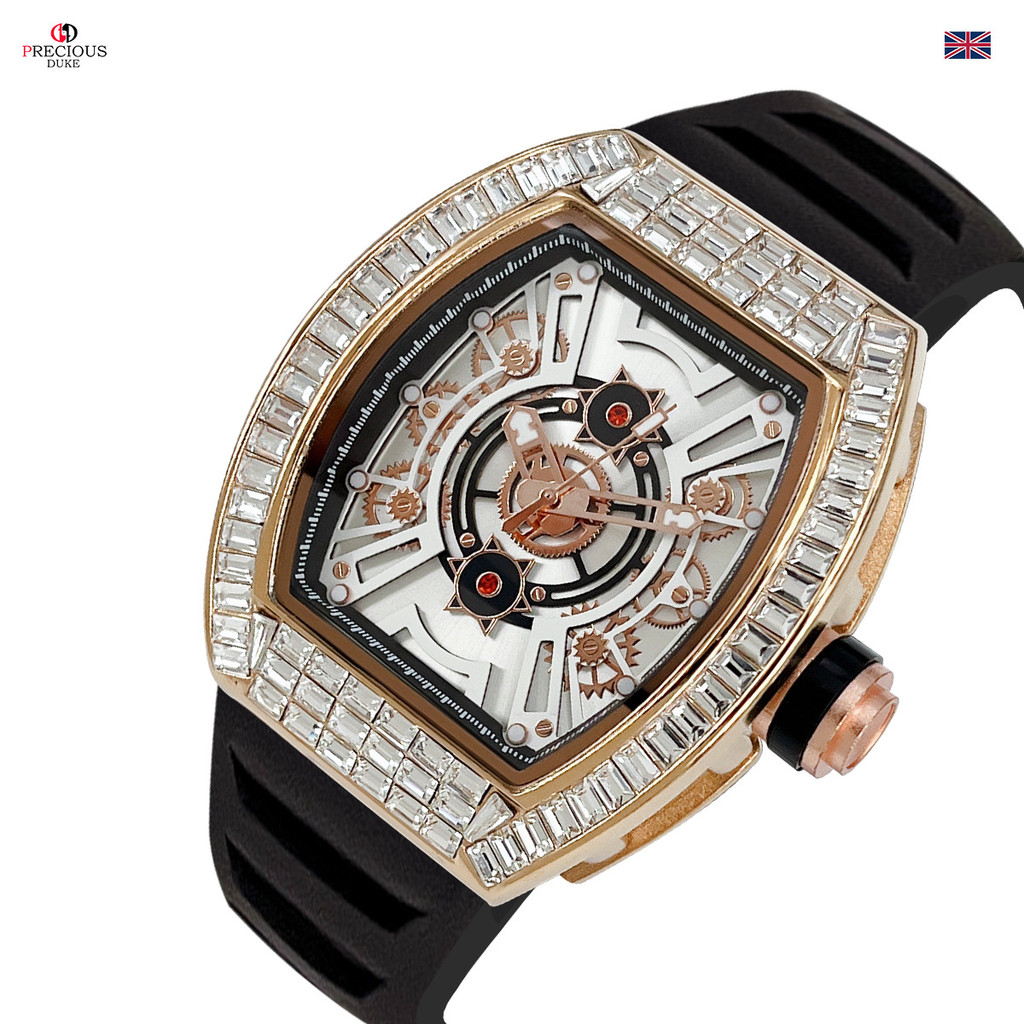 PRECIOUS DUKE Men's Watch Skeleton Watch with Diamonds Men's Waterproof Watch