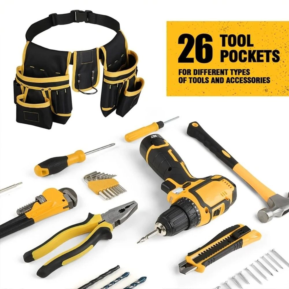 26pocket Design Magnetic Tool Belt Detachable Nail Adjustable Waist Bracket Tool Belt Tool Bag Remov