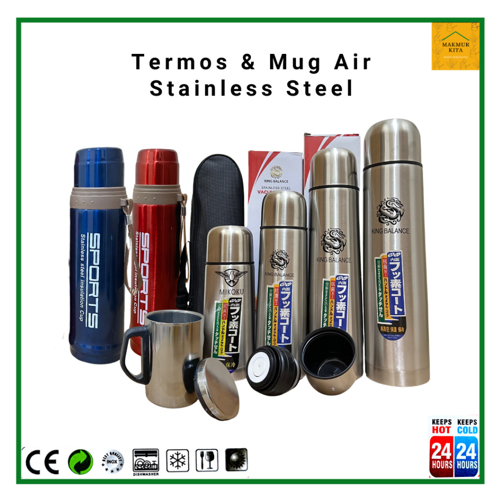 Termos Air Panas Dingin Stainless Steel 200 350 500 750 1000 ML / Thermos Gelas Mug Stenlis / Botol 
