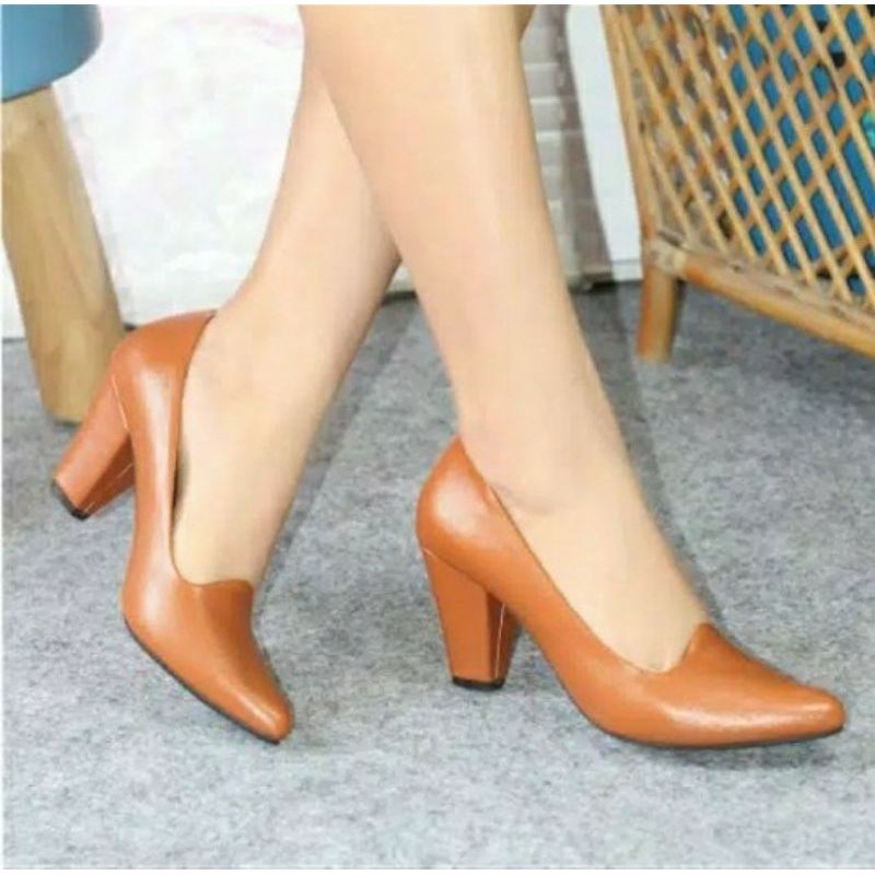Sepatu Kulit Pantopel Wanita Hak 7cm Sintetis Formal