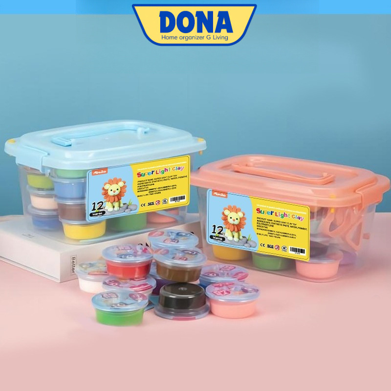 [READY] DONA Kotak Hadiah Mainan Clay Isi 12 Pcs Clay Warna Warni Mainan Edukasi Anak Hadiah Anak