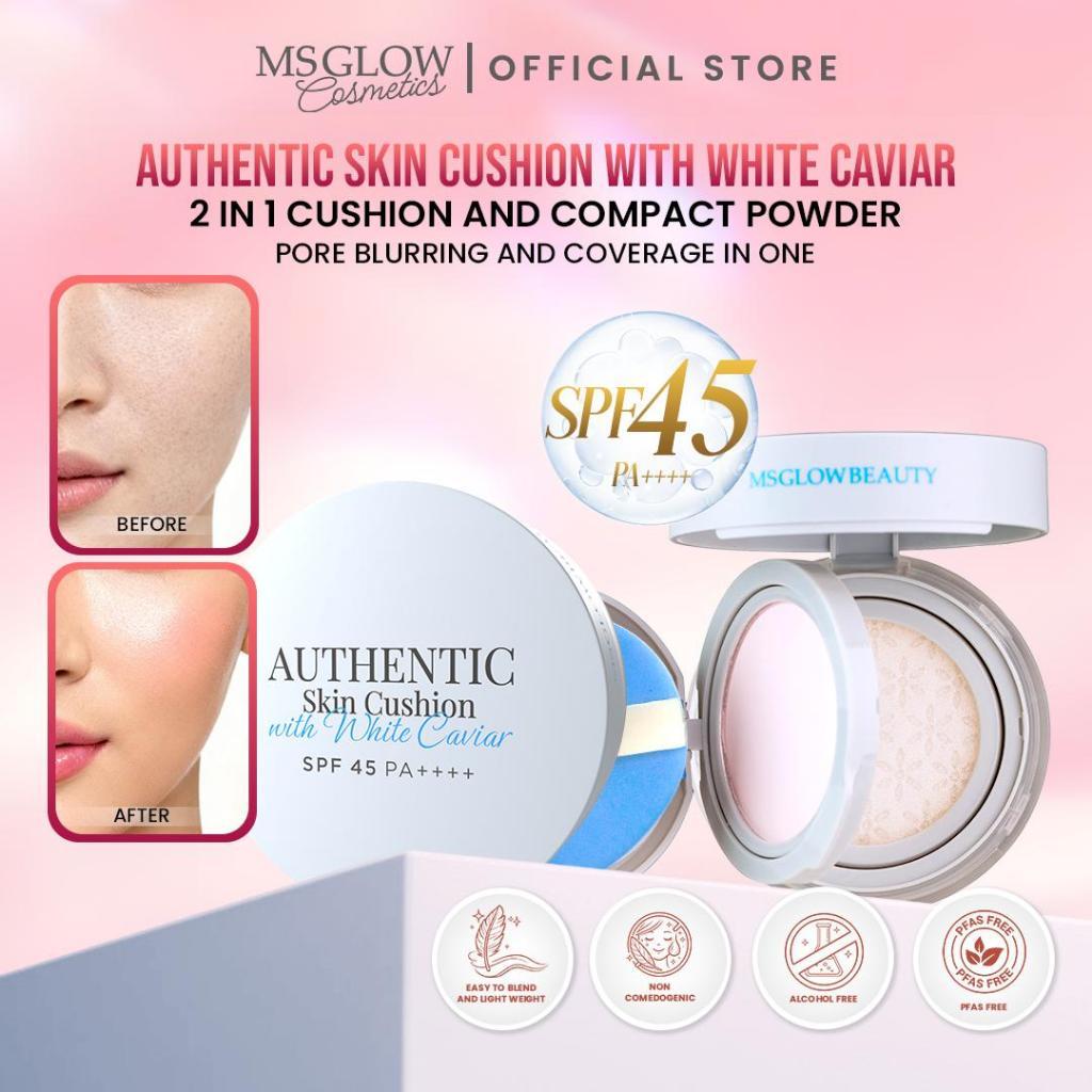 Ms Glow Authentic Skin Cushion With White Caviar 2in1 Cushion & Compact Powder Bedak Padat