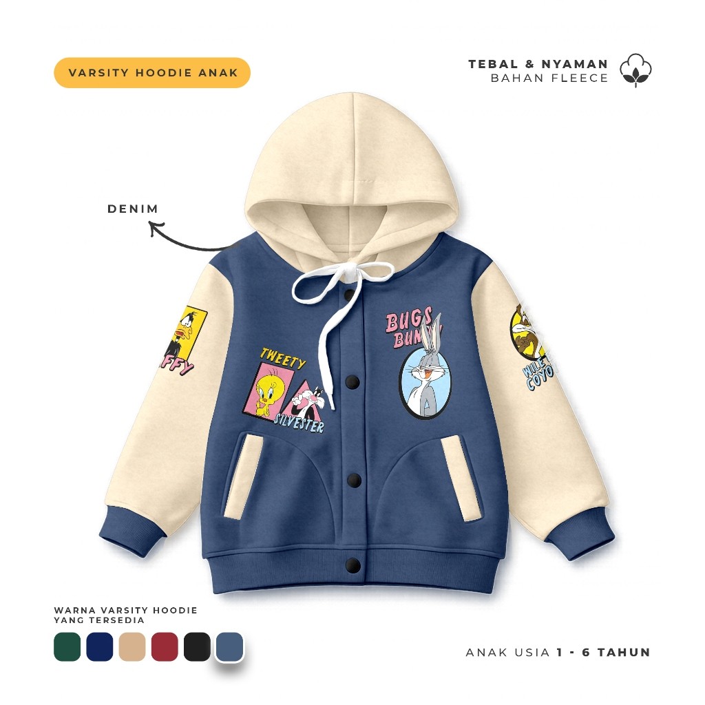 Jacket Varsity Hoodie Anak Varsity Hoodie Bugs Bunny And Friend Usia 1-6 Tahun Hoodie Josss