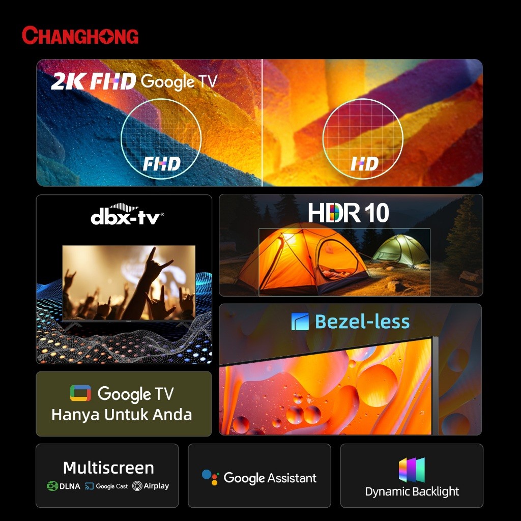 Changhong TV 50 inch FHD Google Smart Digital TV Dolby Audio DBX-TV Google Play Netflix Youtube Blue