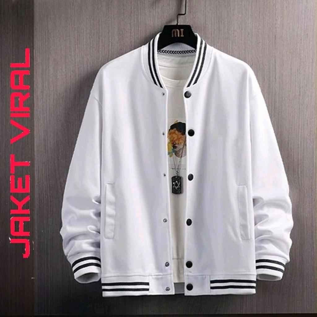 Jaket Bomber Putih Polos Sweater Varsity Baseball Pria Wanita Jumbo Big Size XXL - 6XL Oversize Lemb
