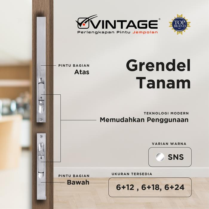 Grendel Tanam Selot Pintu Kupu Tarung Aluminium Vintage - 6+12 inch