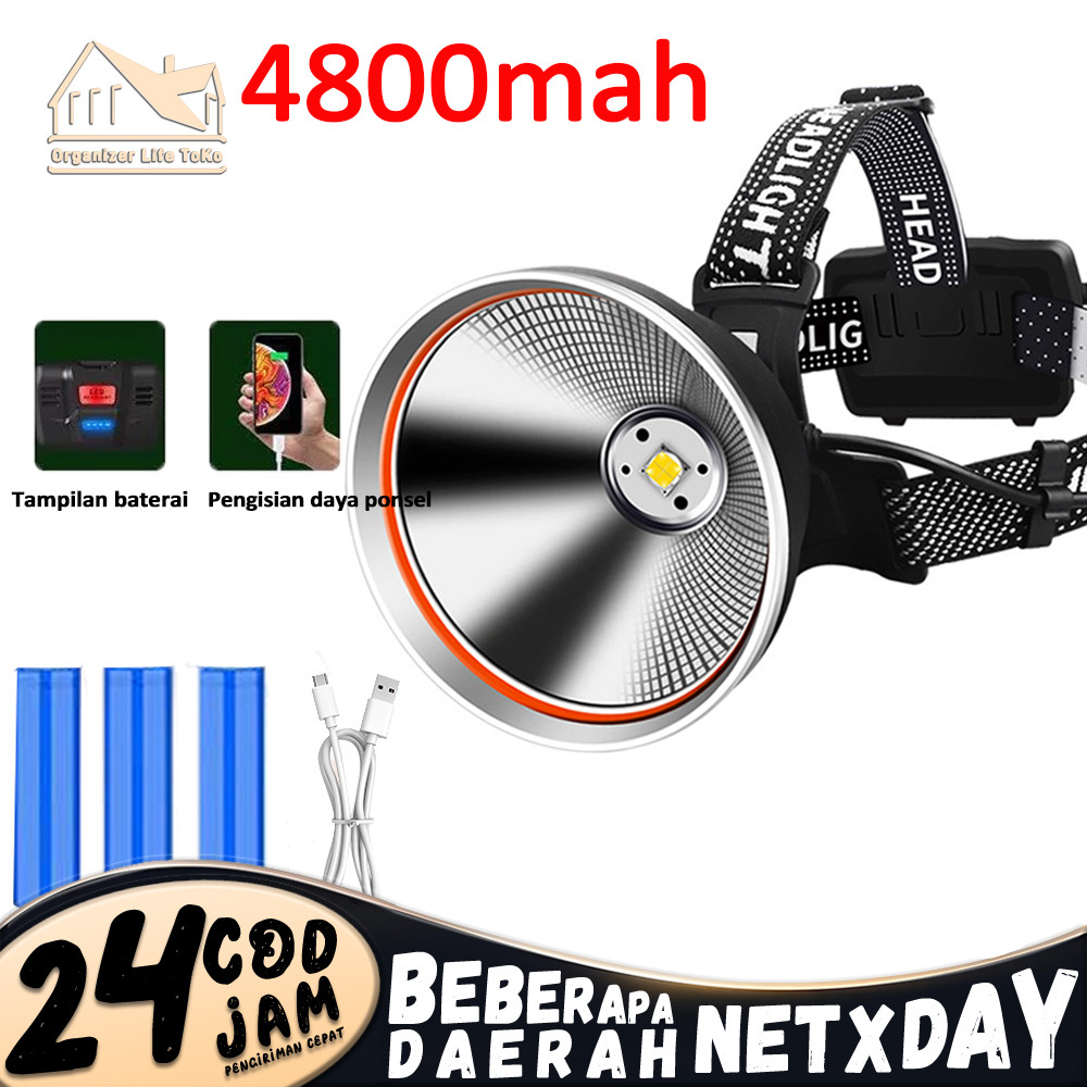 Senter Kepala Lampu 4800MAH Cahaya Kuning Lampu Cahaya Putih Rechargeable Original Lampu USB Hiking 