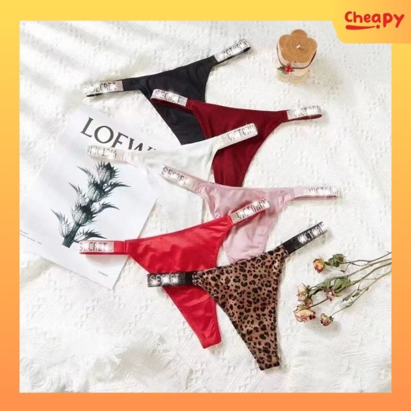 Celana Dalam VS Tali Pinggul Tipis Berkilau CD Victoria Secret Renda Halus Thong CD Celana Seksi Wan