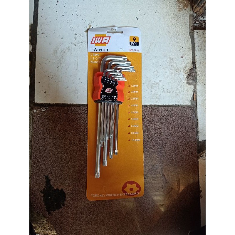 kunci l bintang set 9 pcs iwa berlubang chrome vanadium steel kunci pembuka cakram kualitas bagus