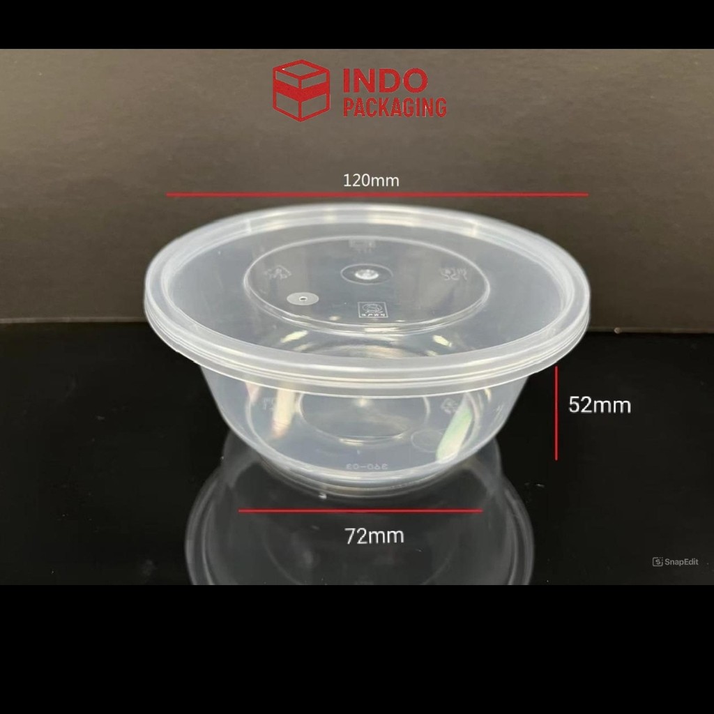 INDO PACKAGING Mangkok plastik 360 ml Bowl / Thinwall BULAT 360ml + Tutup Cup