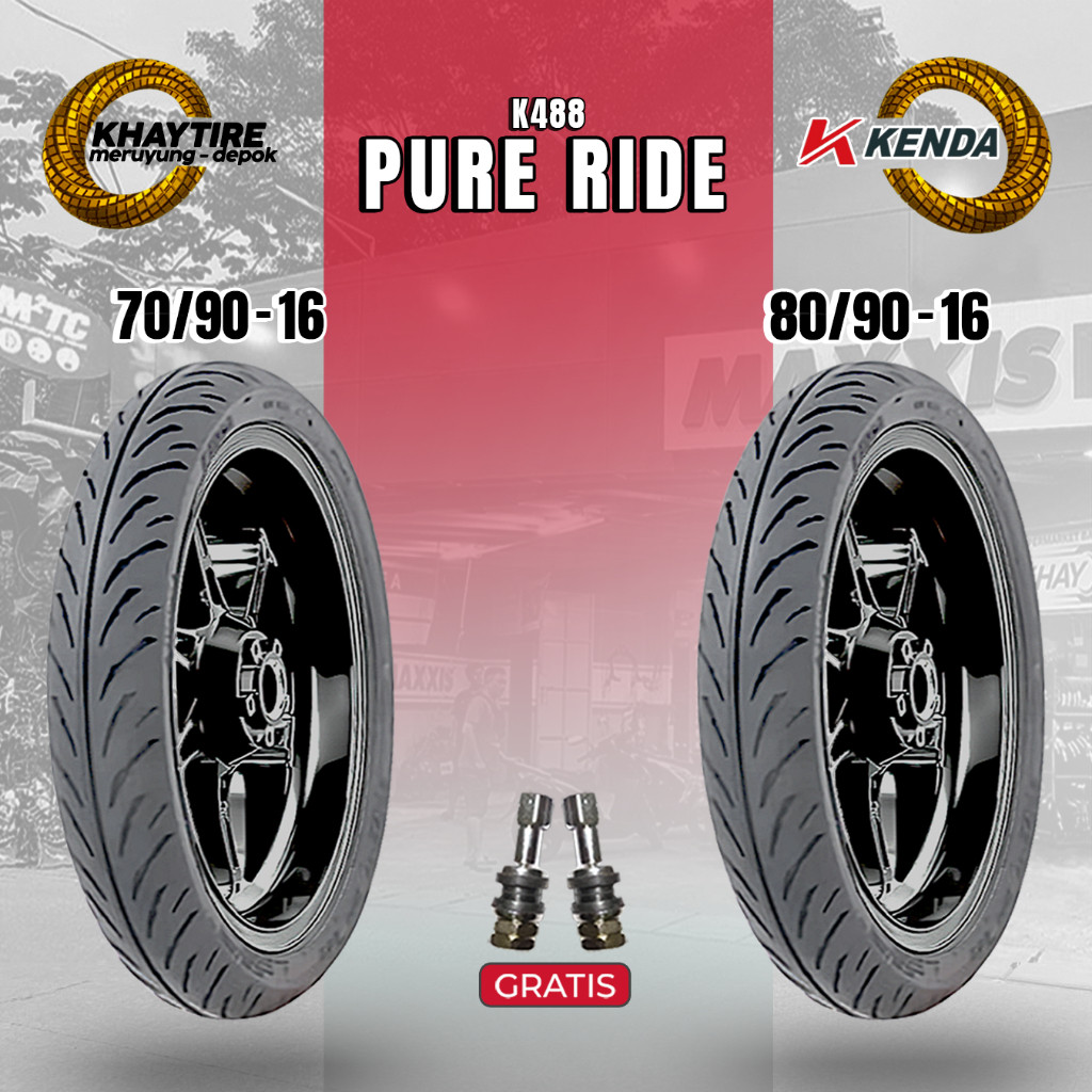 Ban Motor    KENDA PURE RIDE K488 70/90 Ring 16 80/90 Ring 16 Tubeless satuan & sepasang
