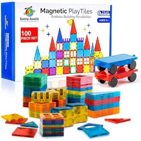 Magnetic Tiles 100 PCS with 2 Cars, Magnetic Tiles for Kids & Toddlers, Toy