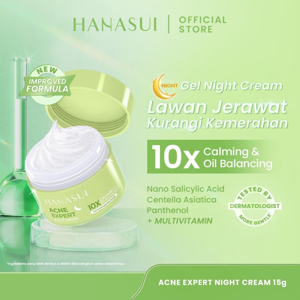 Hanasui Acne Expert Night Cream Gel 15g - Krim Malam Ringan & Kunci Kelembaban Lawan Jerawat & Kuran