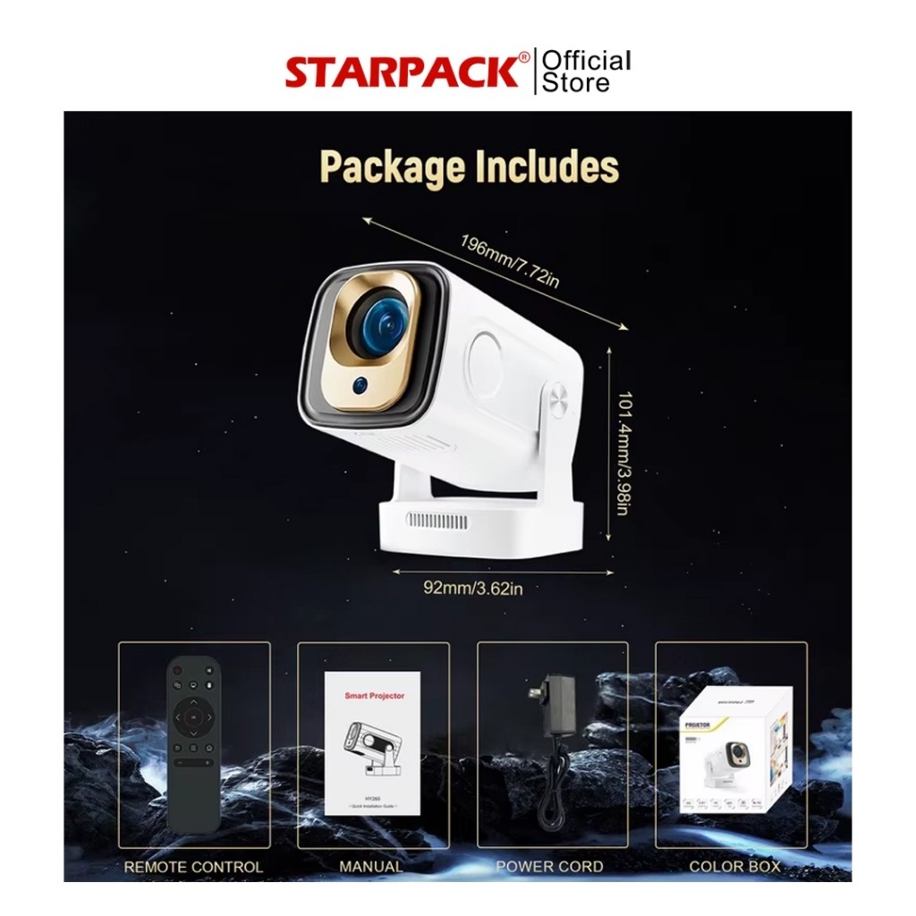 STARPACK HY260 Smart Proyektor Android 11.0 UHD 1080P WiFi6.0 + HDMI IN