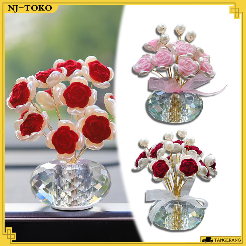 11*6*6CM Ornamen Parfum Aromaterapi Mawar Kristal Aksesoris Bunga Tuk Mobil Parfum Mobil Mewah Tahan
