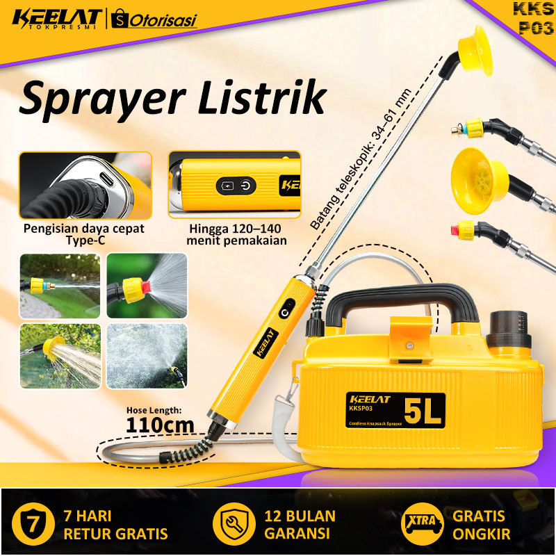 KEELAT KKSP03 Sprayer Listrik 5L alat semprot cas botol semprot baterai litium sprayer Penyiram Tana