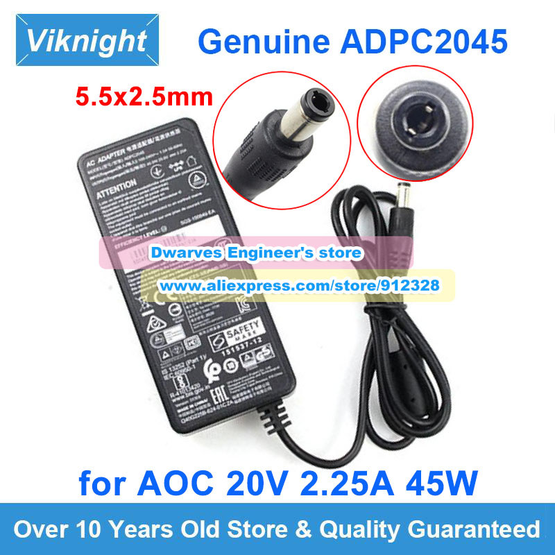 Genuine AOC ADPC2045 AC Adapter 20V 225A 45W for PHILIPS 278E8Q AG322FCX 278E8QJAB 272M8 OPTIX G27C6
