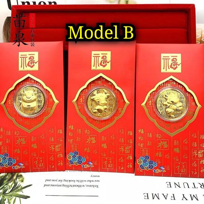 Angpao Emas Shio Kerbau 2021 Model B / Angpao berlapis emas au999