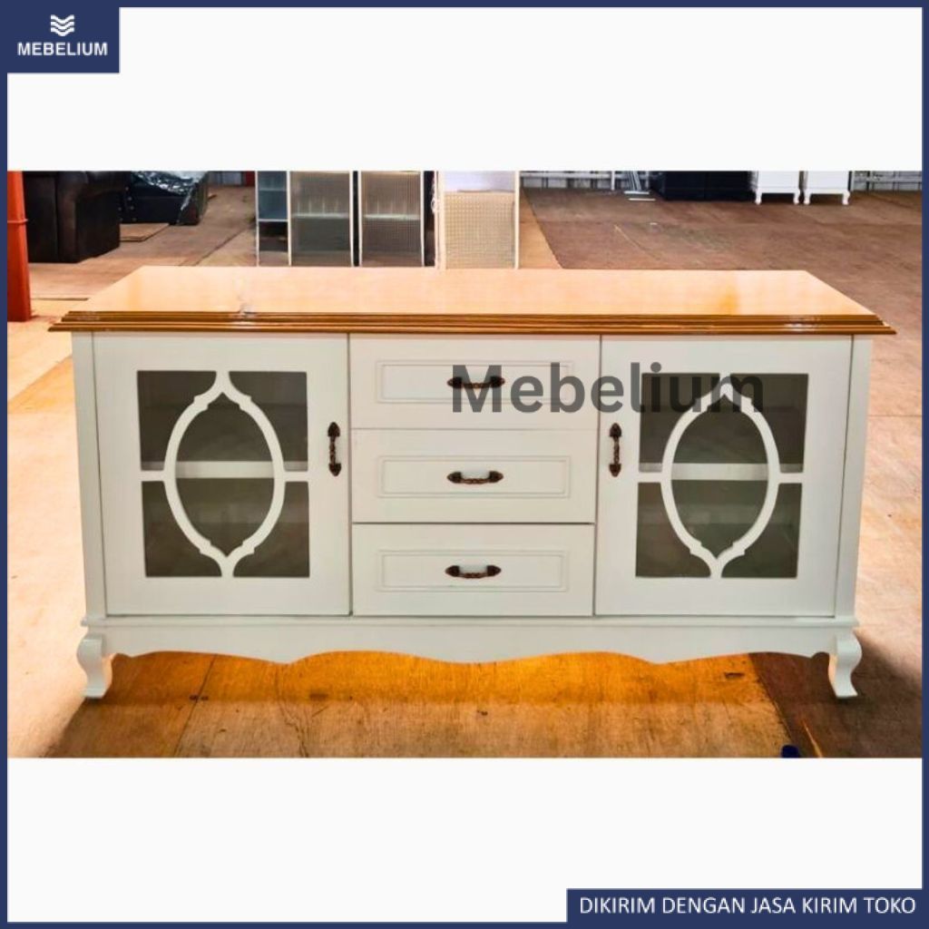 Meja TV Ruang Tamu Kayu Bloktik | Diswar Bufet Pendek Minimalis