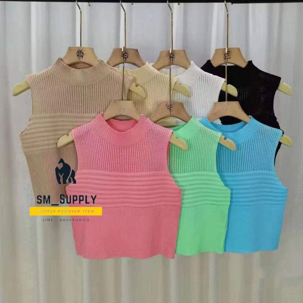TANK TOP WANITA WOMEN CROP TOP  PAKAIAN WANITA RAJUT / JISIE TOP / 2489 / RAJUT KOREA MOTIF kerah ti