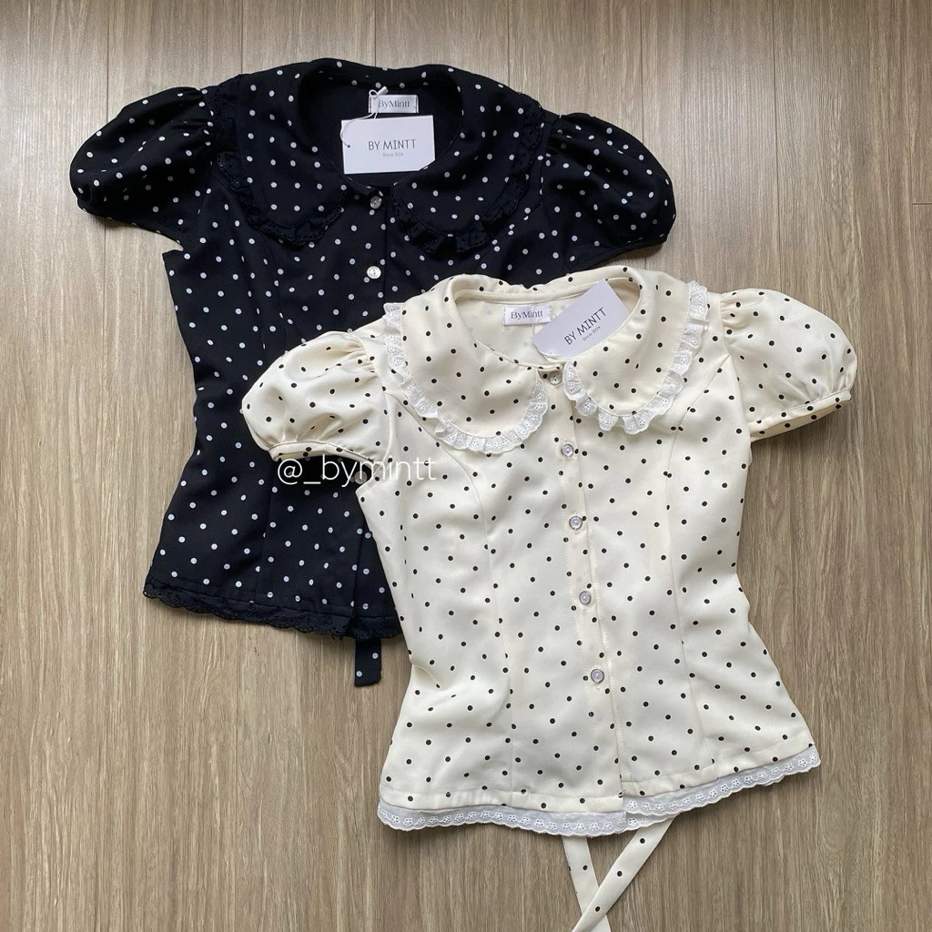 WIDHISTORE Blouse Top Polkadot Crop Blouse Atasan Wanita | Blouse Polkadot | Crop Atasan Crop Wanita