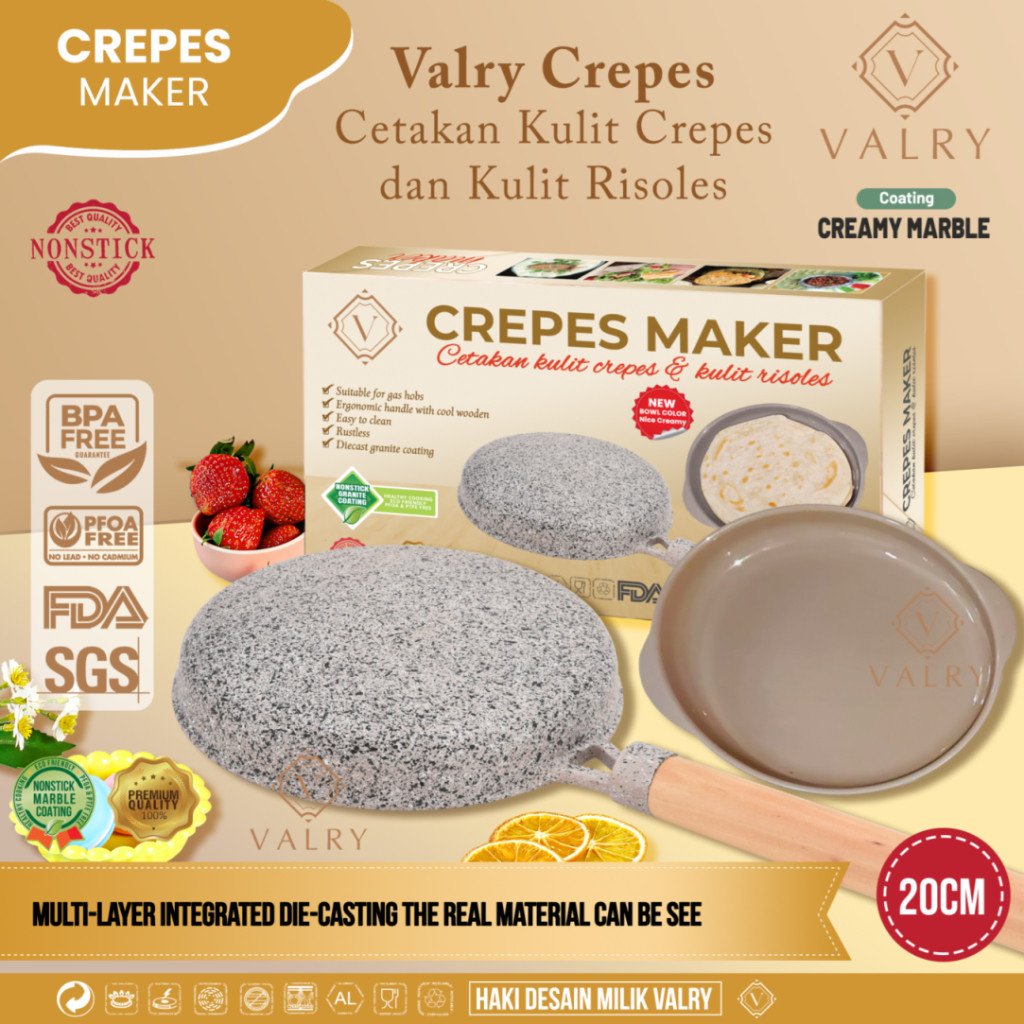 VALRY Crepe Maker Marble Include Wadah Adonan - Alat Pembuat Crepes Kulit Lumpia Risoles