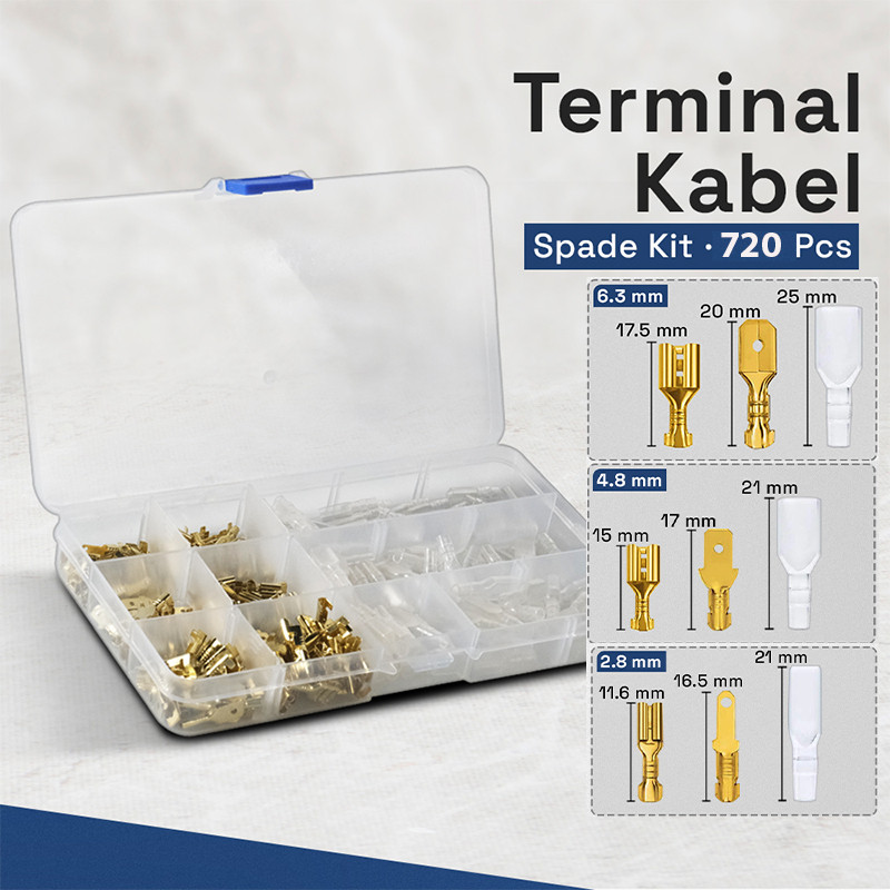 Konektor Kabel Kuningan Karet Skun Gepeng Motor Mobil Terminal Konektor Skun Cowok Kit 120-750 PCS