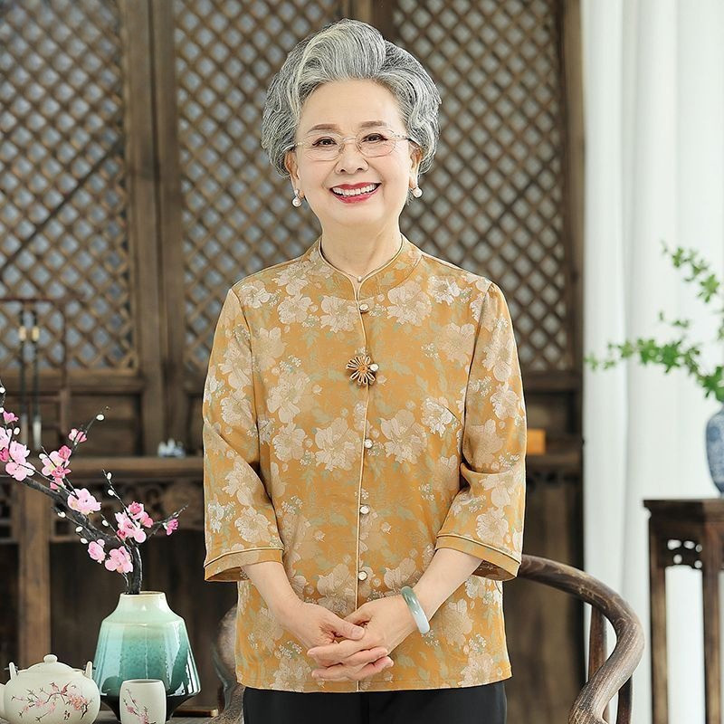 Atasan Musim Panas Lansia, Atasan Tujuh Lengan Ukuran Plus Nenek