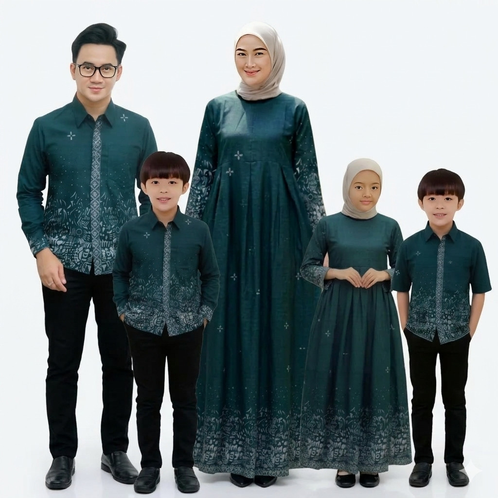 Sarimbit Keluarga Modern Emerald Series - Baju Batik Couple Muslim Gamis & Koko Premium