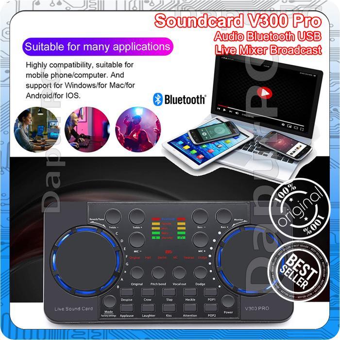 Soundcard V300 Pro Audio Bluetooth USB Live Mixer Broadcast
