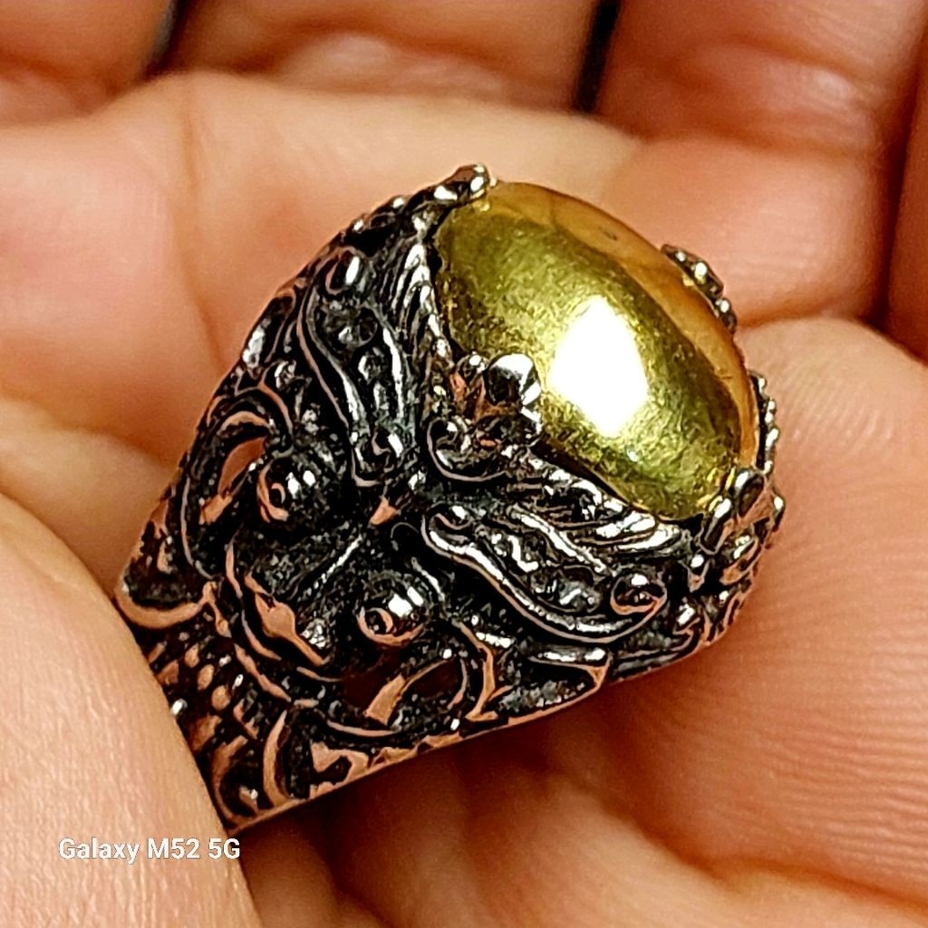 Cincin wesi kuning panca datu dim 14 mm ring cakar barong bali mewah elegan permata 15