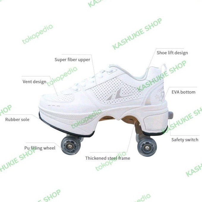 Sepatu Roda 4 Roda Kick Roller Fashion Shoes Skate Dewasa Anak  Putih 4 original asli
